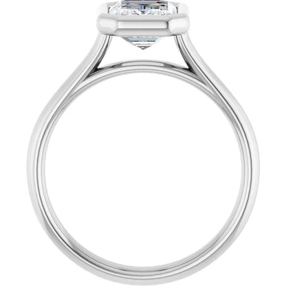 Emerald White Gold Bezel Solitaire Lab Diamond Engagement Ring 