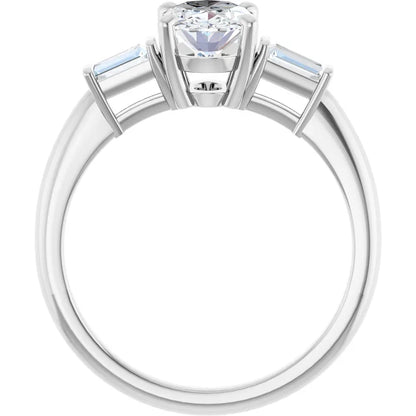 Oval White Gold Baguette Accent Lab Diamond Engagement Ring