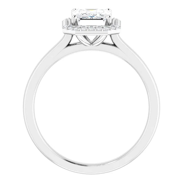Emerald Halo Solitaire Lab Diamond Engagement Ring White Gold. 