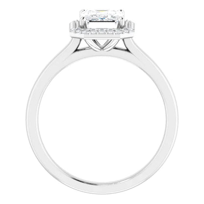 Emerald Halo Solitaire Lab Diamond Engagement Ring White Gold. 