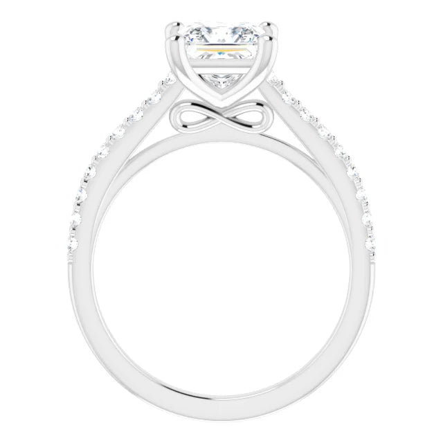 Princess White Gold Pave Style Lab Diamond Engagement Ring 
