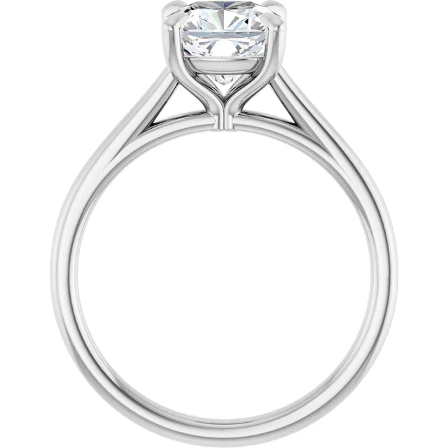 Cushion White Gold Four Claw Solitaire Lab Diamond Engagement Ring 