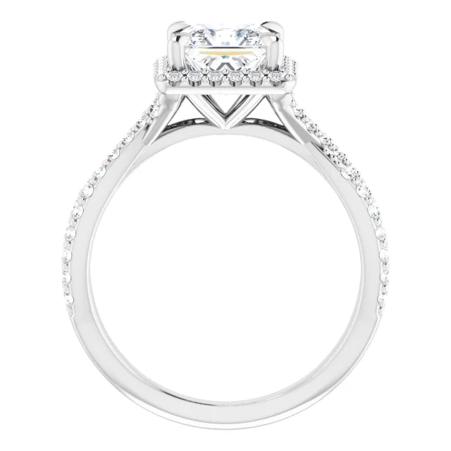 Princess White Gold Twist Band Halo Lab Diamond Engagement Ring  