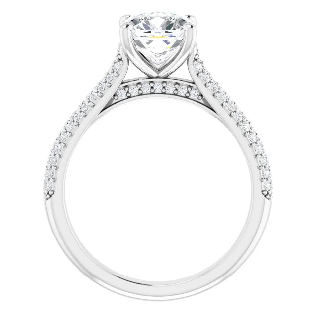 Cushion White Gold Pave Lab Diamond Engagement Ring 