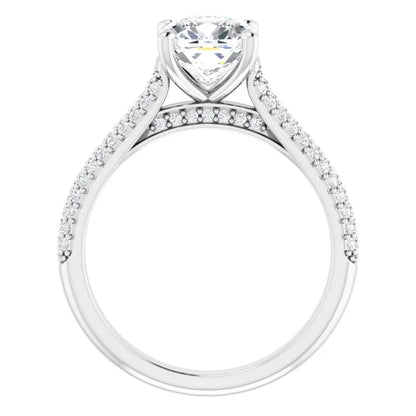 Cushion White Gold Pave Lab Diamond Engagement Ring 
