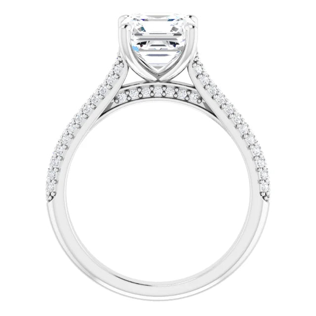 Asscher White Gold Pave Lab Diamond Engagement Ring 