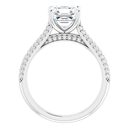 Asscher White Gold Pave Lab Diamond Engagement Ring 