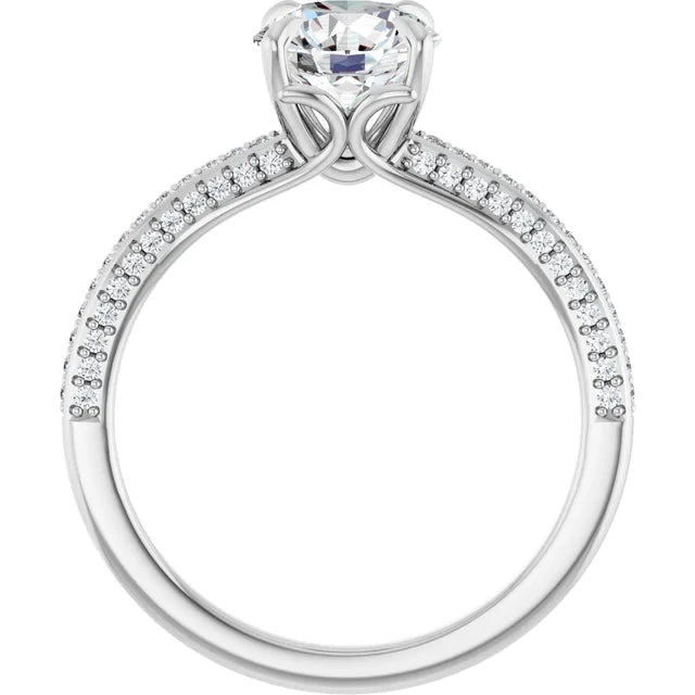 Round Brilliant White Gold Pave Lab Diamond Engagement Ring 