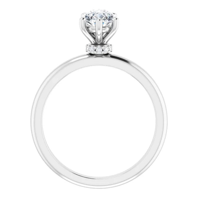Pear Cut White Gold Low Hidden Halo Solitaire Engagement Ring