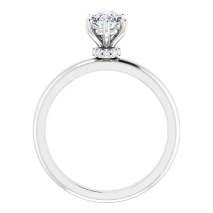 Pear Cut White Gold Low Hidden Halo Solitaire Engagement Ring