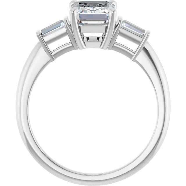 Emerald White Gold Baguette Accent Lab Diamond Engagement Ring 