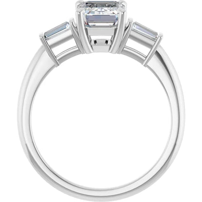 Emerald White Gold Baguette Accent Lab Diamond Engagement Ring 
