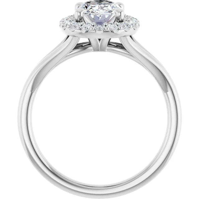 Oval White Gold Halo Solitaire Split Band Lab Diamond Engagement Ring 