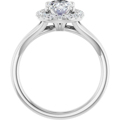 Oval White Gold Halo Solitaire Split Band Lab Diamond Engagement Ring 