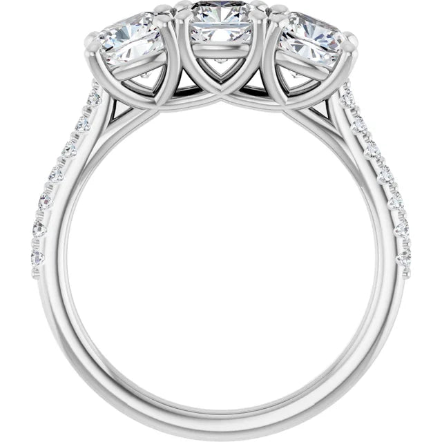 Cushion White Gold Tri Stone Lab Diamonds Engagement Ring 