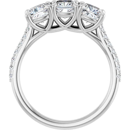 Cushion White Gold Tri Stone Lab Diamonds Engagement Ring 