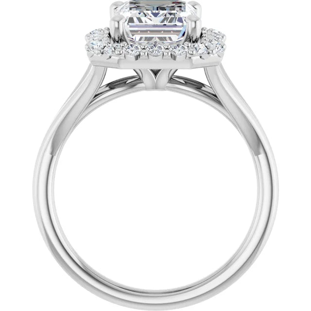 Emerald White Gold Halo Solitaire Split Band Lab Diamond Engagement Ring 