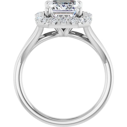 Emerald White Gold Halo Solitaire Split Band Lab Diamond Engagement Ring 