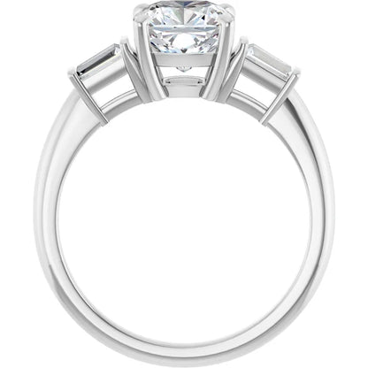 Cushion White Gold Baguette Accent Lab Diamond Engagement Ring 