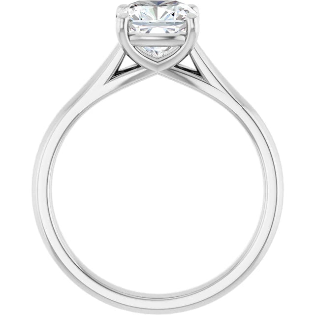 Four Claw Cushion White Gold Solitaire Lab Diamond Engagement Ring