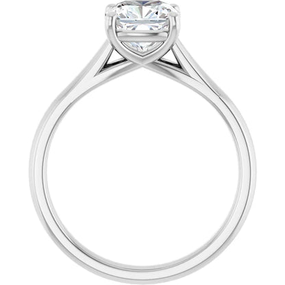 Four Claw Cushion White Gold Solitaire Lab Diamond Engagement Ring