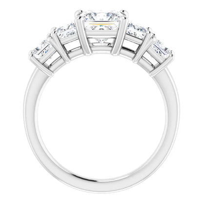 Princess White Gold Multi Stone Accent Style Engagement Ring