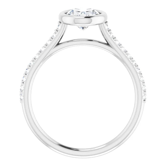Oval White Gold Bezel Pave Lab Diamond Engagement Ring 