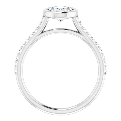 Oval White Gold Bezel Pave Lab Diamond Engagement Ring 