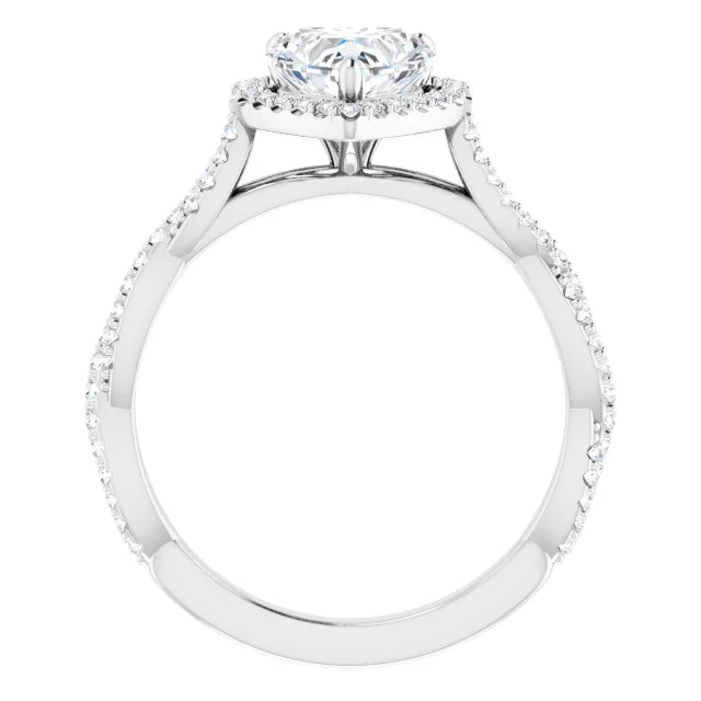 Heart White Gold Halo Twist Pave Moissanite Engagement Ring 