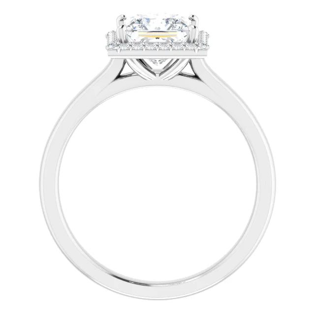 Princess Halo Solitaire Lab Diamond Engagement Ring White Gold. 