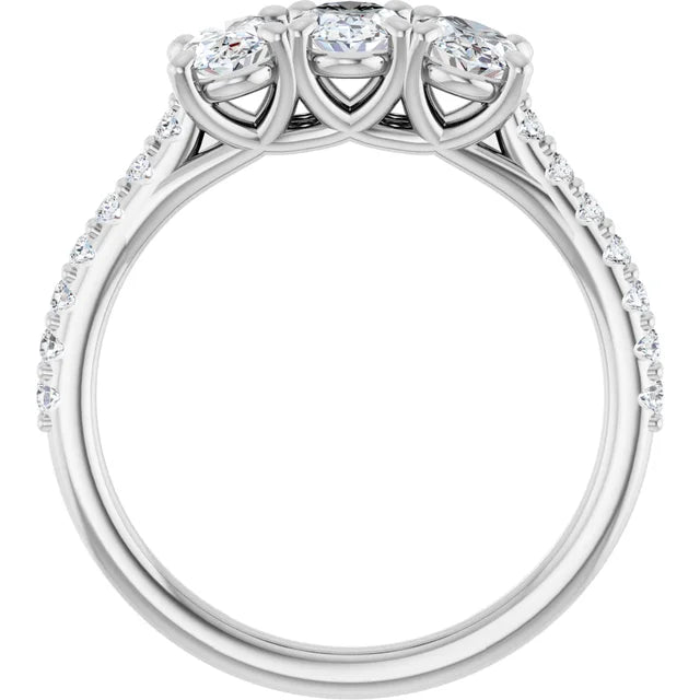 Oval White Gold Tri Stone Lab Diamonds Engagement Ring 