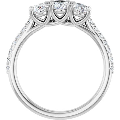 Oval White Gold Tri Stone Lab Diamonds Engagement Ring 