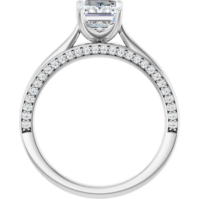 Emerald White Gold Solitaire & Hidden Diamond Band Engagement 