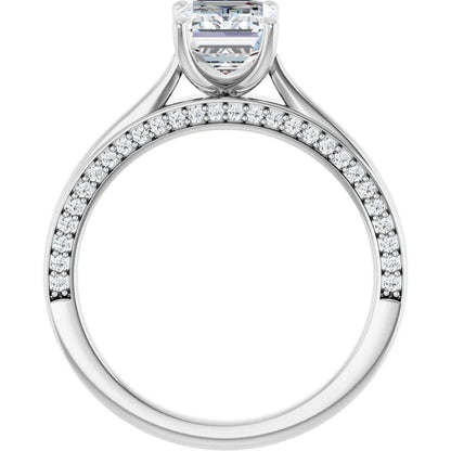 Emerald White Gold Solitaire & Hidden Diamond Band Engagement 