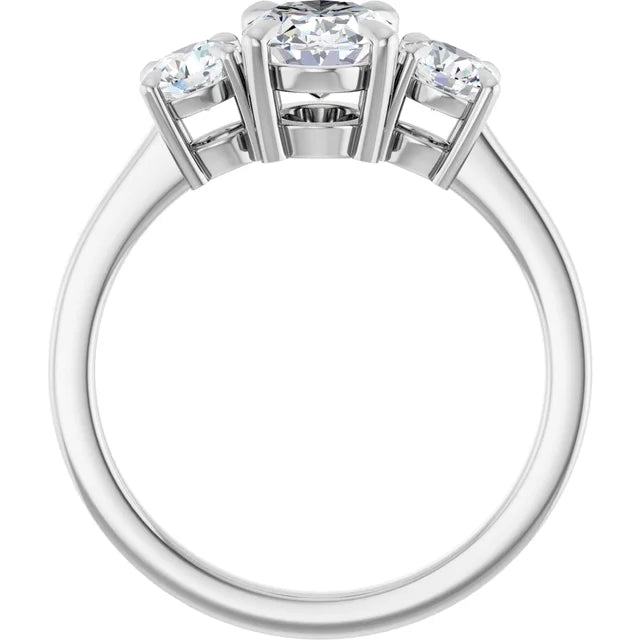 Oval White Gold Tri Stone Lab Diamond Engagement Ring 