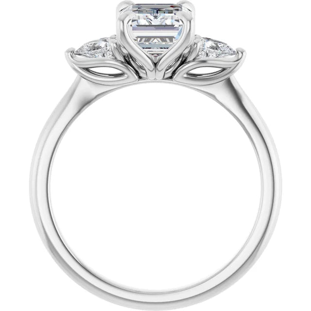 Emerald White Gold Tri -Stone Style Pear Accent Engagement Ring