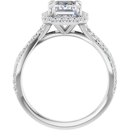 Emerald White Gold Twist Band Halo Lab Diamond Engagement Ring  
