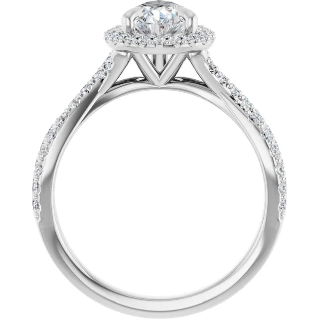 Pear White Gold Twist Band Halo Lab Diamond Engagement Ring  