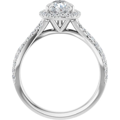 Pear White Gold Twist Band Halo Lab Diamond Engagement Ring  