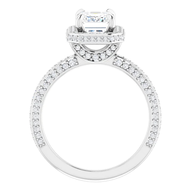 Emerald White Gold Halo Pave Style Lab Diamond Engagement Ring 