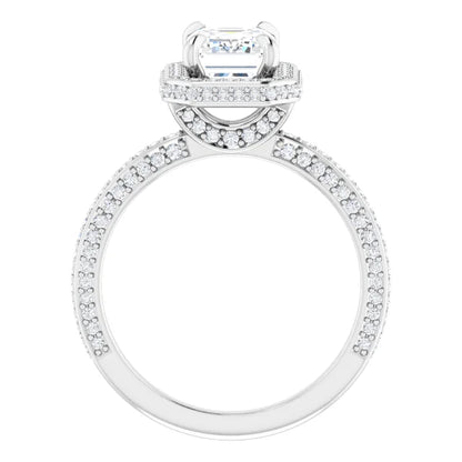 Emerald White Gold Halo Pave Style Lab Diamond Engagement Ring 
