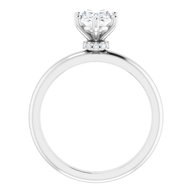 Oval Cut White Gold Low Hidden Halo Solitaire Engagement Ring