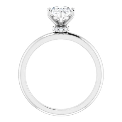 Oval Cut White Gold Low Hidden Halo Solitaire Engagement Ring