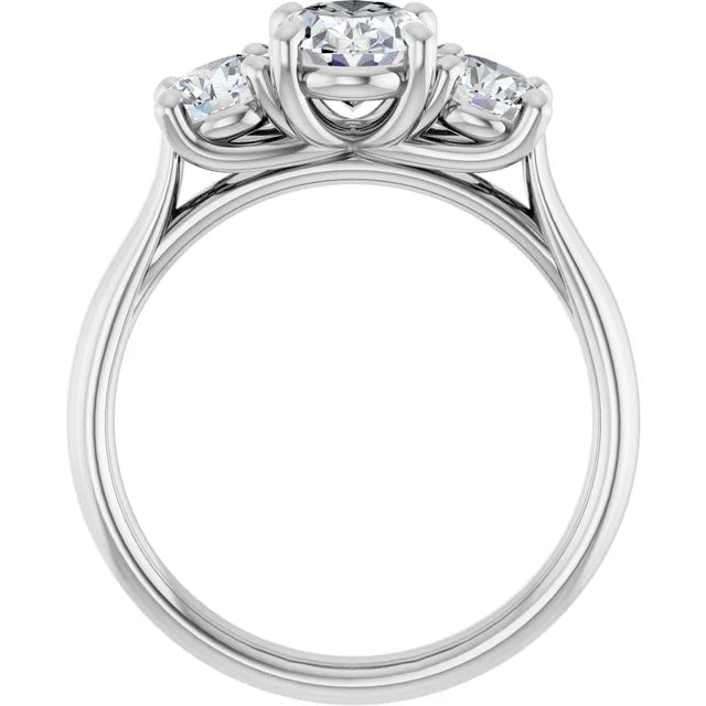 Oval White Gold Tri Stone Lab Diamond Engagement Ring
