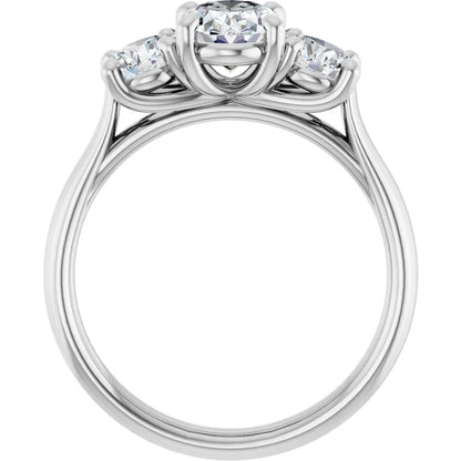 Oval White Gold Tri Stone Lab Diamond Engagement Ring