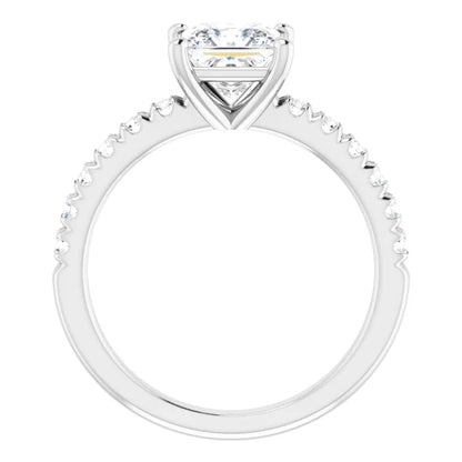 Princess White Gold Four Claw Pave Band Lab Diamond Engagement Ring 