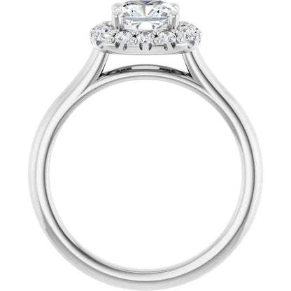 Cushion Halo Solitaire White Gold Lab Diamond Engagement Ring 