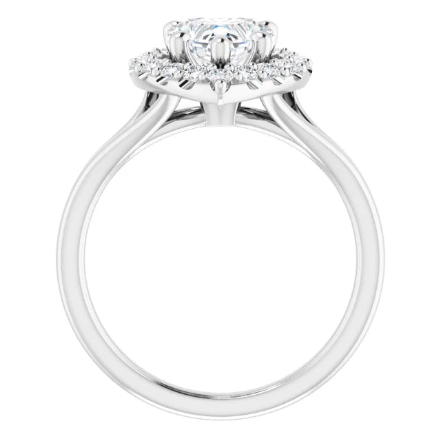 Heart White Gold Halo Solitaire Split Band Lab Diamond Engagement Ring 