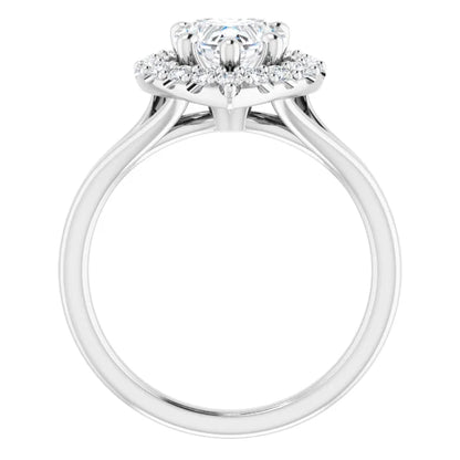 Heart White Gold Halo Solitaire Split Band Lab Diamond Engagement Ring 