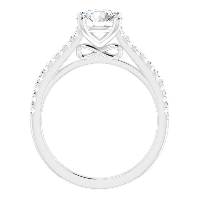 Round Brilliant White Gold Pave Style Lab Diamond Engagement Ring 